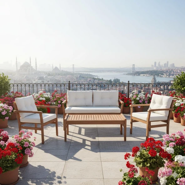 Bahçeci Paris Ahşap Bahçe Balkon Oturma Grubu 4 Kişilik + Sehpa ürün görseli 1