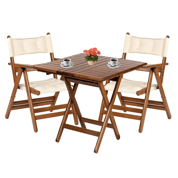 Bahçeme Marmaris Minderli Ahşap Bahçe Balkon Takımı: 80X80 Masa + 2 Sandalye Katlanır Set - Resim 5