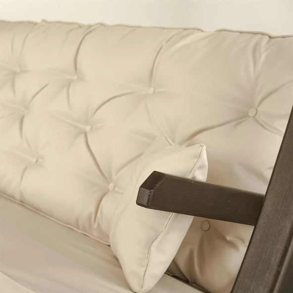 Mobeva Comforte Üçlü Ladin Ahşap Salıncak Dış Mekan Bahçe, Teras Salıncağı -Krem - Resim 5