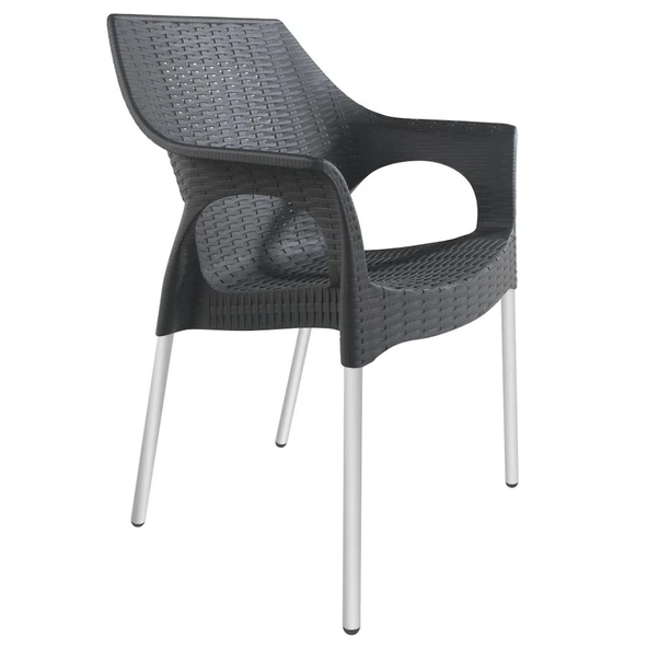 Papatya Bambo Koltuk - Mat Alüminyum Ayak & Antrasit Rattan Desen - Resim 4