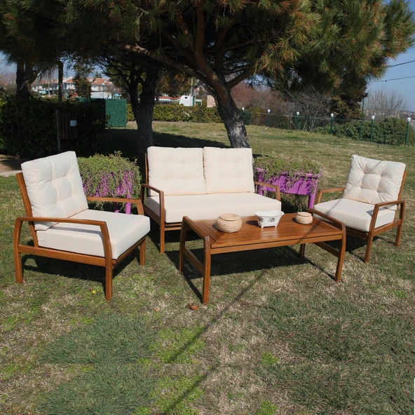 Bahçeme Gümbet Bahçe Oturma Grubu 4 Kişilik - Ahşap Koltuk ve Sehpa Takımı (Mindersiz) - Resim 3