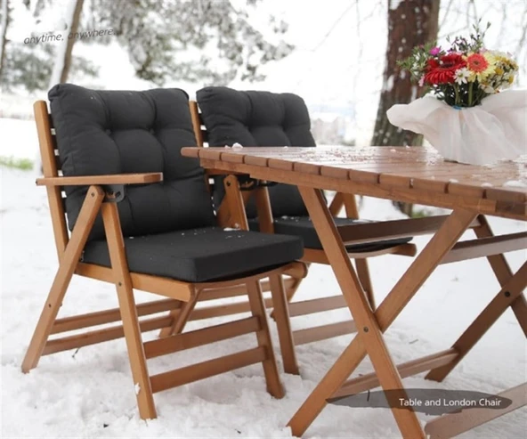 Bahçeme Antalya Katlanır Ahşap Sandalye - Masif Gürgen & Düğmeli Minder & 4 Kademe - Resim 5