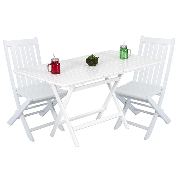 Bahçeme Avşa Ahşap Katlanır Bahçe Balkon Takımı Beyaz: 70x120 Masa + 4 Sandalye ürün görseli 1