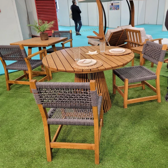 Bahçeme Taksim M1 Kestane Bahçe Takımı: 4 Sandalye + Lara 120 cm Yuvarlak Masa - Resim 2