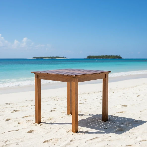 Bahçeme Marmaris Minderli Ahşap Bahçe Balkon Takımı: 70X70 Sabit Masa + 2 Katlanır Sandalye - Resim 4