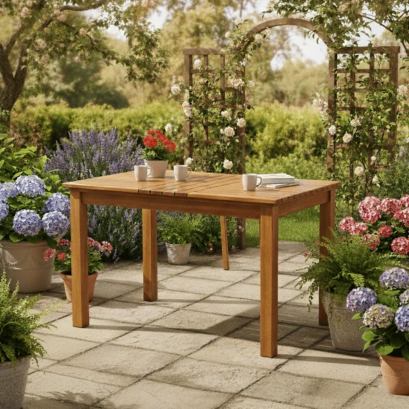 Bahçeme Marmaris PVCli Ahşap Bahçe Balkon Seti: 80x140 Sabit Masa + 4 Katlanır Sandalye - Resim 4