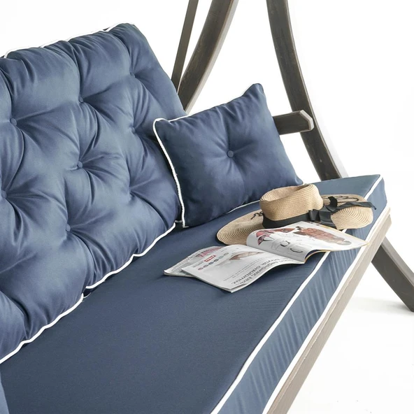 Mobeva Comforte Üçlü Ladin Ahşap Salıncak Dış Mekan Bahçe, Teras Salıncağı -Krem - Resim 6