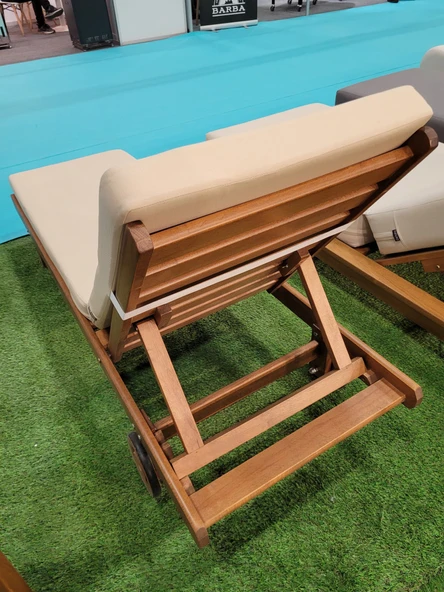Bahçeme Riva Kademeli Ahşap Şezlong Tekerlekli -5 cm Minderli - Resim 6