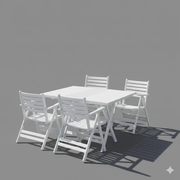 Bahçeme Antalya Ahşap Bahçe Balkon Seti Beyaz: 60x100 Masa +4 Minderli Sandalye - Resim 3