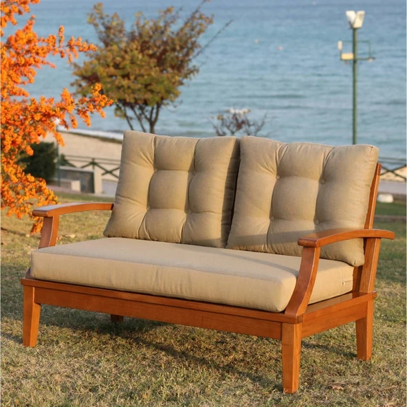 Bahçeme Çengelköy Ahşap Bahçe Koltuk Üçlü - İç Ve Dış Mekan Koltuğu (Minderli) ürün görseli 1