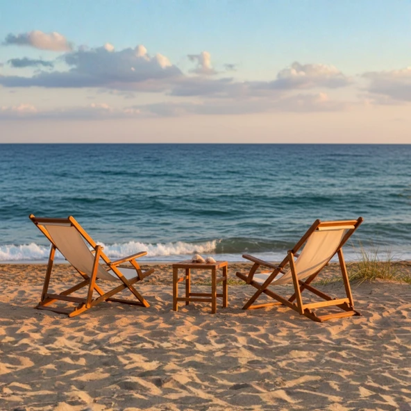 Bahçeme Belek Ahşap Şezlong - Kolçaklı, 4 kademeli, PVC Gerdirme Kumaş - Plaj Havuz Bahçe Şezlongu - Resim 5