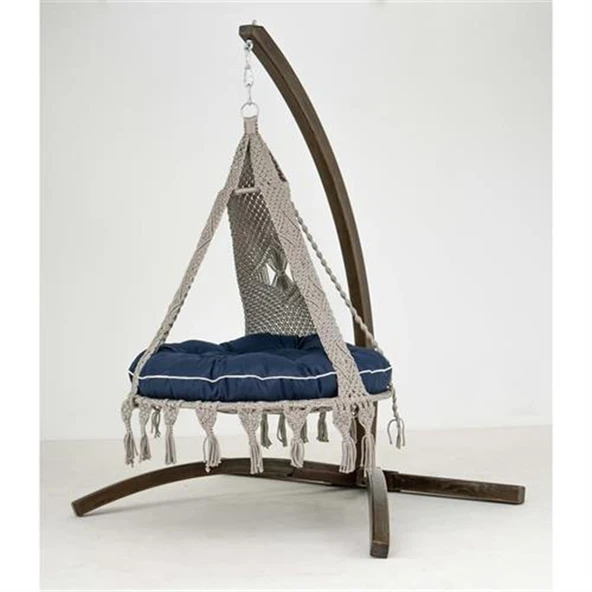 Mobeva Bade Comforte Ladin Ahşap Örgülü Salıncak - Bahçe, Balkon ve Teraslarda -Krem - Resim 3