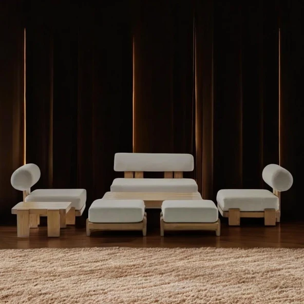 Bahçeme Tokyo Ahşap Oturma Grubu Minderli - Masif Kestane 6 Kişilik Koltuk Takımı - Resim 4