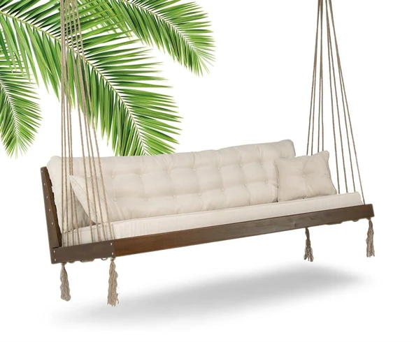 Mobeva Mome XL 4lü Ladin Ahşap Salıncak -Tavana Asmalı Salıncak -Krem - Resim 4