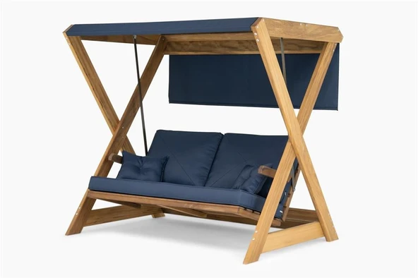 Mobeva Holox İkili IROKO Ahşap Salıncak Dış Mekan Bahçe, Teras Salıncağı -Krem ürün görseli 1