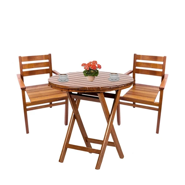 Bahçeme Manavgat Ahşap Bahçe Balkon Seti: 90Lık Masa + 2 Sandalye ürün görseli 1