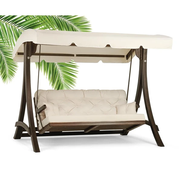 Mobeva Comforte Üçlü Ladin Ahşap Salıncak Dış Mekan Bahçe, Teras Salıncağı -Lacivert ürün görseli 1