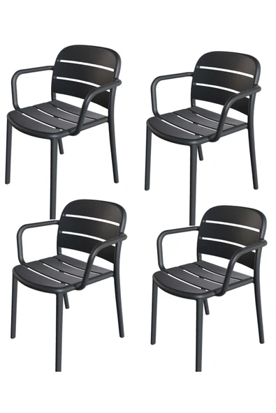 Papatya Beykoz Koltuk Antrasit 4lü Paket - Plastik Bahçe Balkon Mutfak Sandalyesi ürün görseli 1