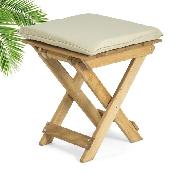 Mobeva Flat Kayın Ahşap Tabure - Katlanır Bahçe Balkon Taburesi 30x30x38 - Resim 3