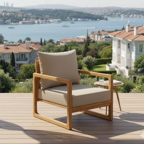 Bahçeme Sarıyer (LEO) Bahçe Koltuk Tekli - Kestane İç Ve Dış Mekan Koltuğu (Minderli) ürün görseli 1
