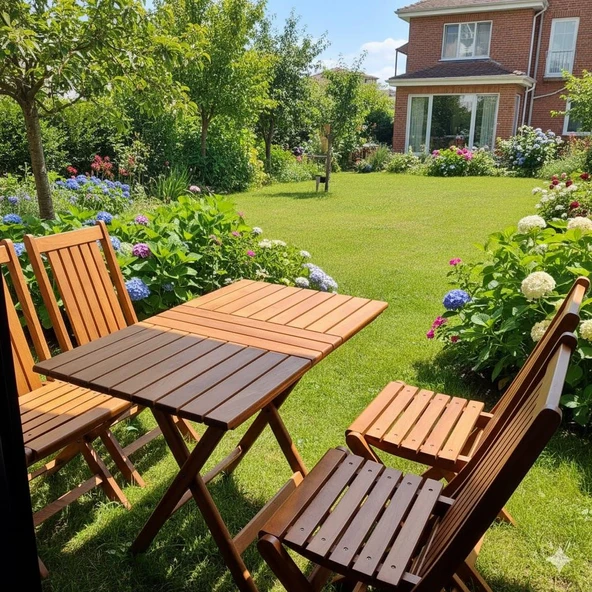 Bahçeme Avşa Ahşap Katlanır Bahçe Balkon Takımı: 80x120 Masa + 4 Sandalye ürün görseli 1