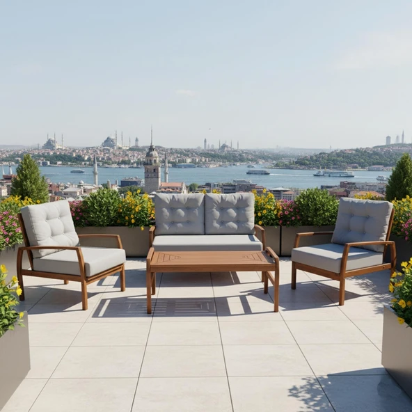 Bahçeci Likya Ahşap Oturma Grubu Minderli 2+1+1+Sehpa - Resim 3