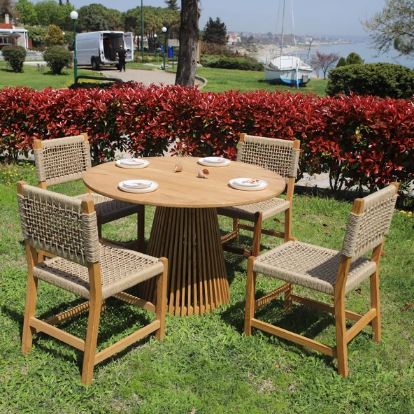 Bahçeme Taksim M1 Kestane Bahçe Takımı: 4 Sandalye + Lara 120 cm Yuvarlak Masa ürün görseli 1