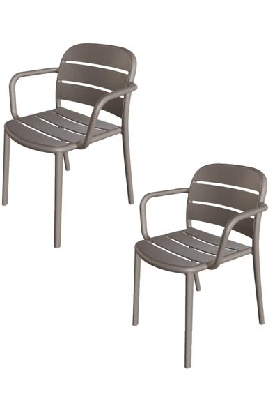 Papatya Beykoz Koltuk Küllü Kahve 2li Paket - Plastik Bahçe Balkon Mutfak Sandalyesi ürün görseli 1