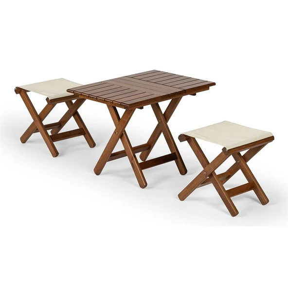 Bahçeme Ada Çay Set: 50x70 Sehpa + 2 Tabure - Katlanır Takım - Resim 9