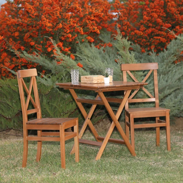Bahçeme Çeşme Ahşap Bahçe Balkon Seti: 60x60 Katlanır Masa + 2 Sandalye ürün görseli 1