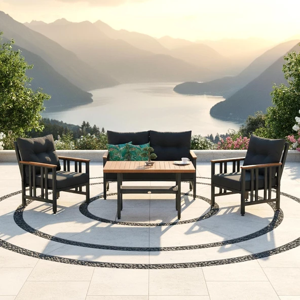 Bahçeme Çamlıca Alüminyum Bahçe Oturma Grubu - 4 Kişilik Bahçe, Balkon Koltuk Takımı ürün görseli 1