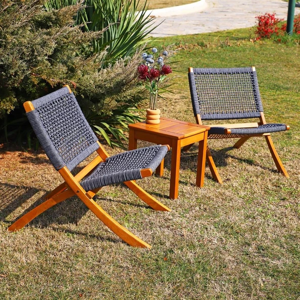 Bahçeme Kandilli Şezlong Tipi Sandalye Takımı: 40x40 Sehpa + 2 Sandalye - Plaj Havuz Başı Bahçe Set ürün görseli