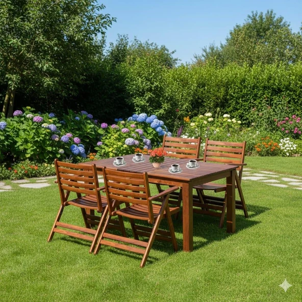 Bahçeme Antalya S Ahşap Bahçe Balkon Seti: 80x140 Masa +6 Sandalye 2+2+1+1 - Resim 2