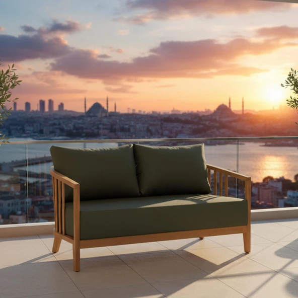 Bahçeme Emirgan (York) Bahçe Koltuk İkili - Kestane İç Ve Dış Mekan Koltuğu (Minderli) - Resim 2