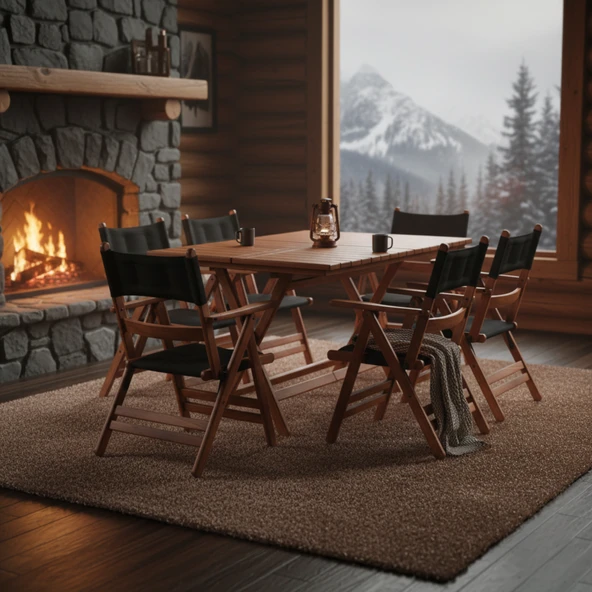 Bahçeme Marmaris Minderli Ahşap Bahçe Balkon Set: 80X160 Masa + 4 Sandalye Katlanır Takım - Resim 2