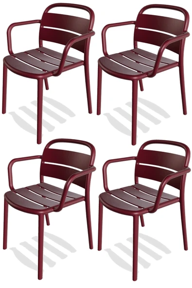 Papatya Balat Koltuk 4lü Paket Lal Kırmızı - Plastik Bahçe Balkon Mutfak Sandalyesi ürün görseli 1