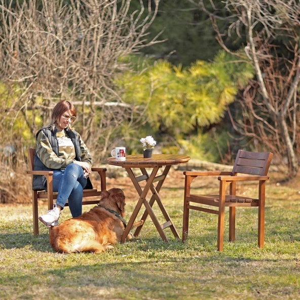 Bahçeme Manavgat Ahşap Bahçe Balkon Seti: 70Lik Masa + 2 Minderli Sandalye - Resim 4