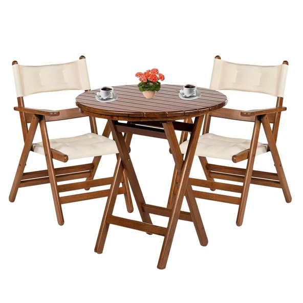 Bahçeme Marmaris Minderli Ahşap Bahçe Balkon Seti: 70Lık Masa + 2 Sandalye Katlanır Takım - Resim 5