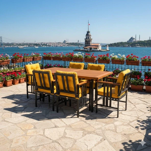 Bahçeme Çamlıca Alüminyum Yemek Takımı - 6 Kişilik Bahçe Teras Mutfak Kanepe Takımı - Resim 3