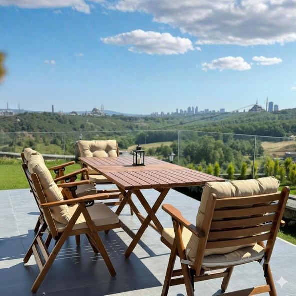 Bahçeme Antalya Katlanır Ahşap Bahçe Balkon Seti: 60x80 Masa +4 Sandalye ürün görseli 1