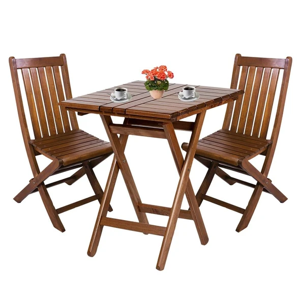 Bahçeme Avşa Ahşap Bahçe Takımı - 70x70 Masa + 2 Sandalye Katlanır Balkon Set - Resim 2