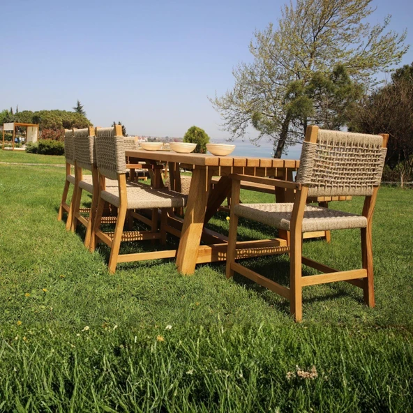 Bahçeme Taksim 9 Kişilik Kestane Bahçe Takımı: 5 Sandalye + 100X240 Masa + 40X240 Bank - Resim 3