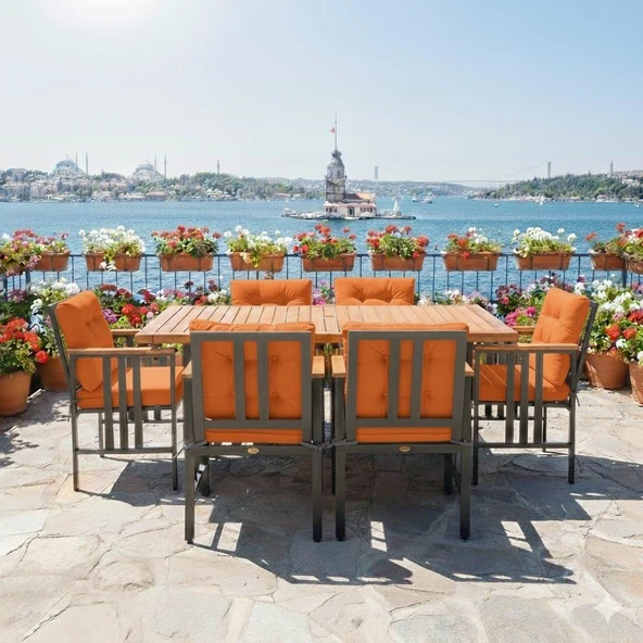 Bahçeme Çamlıca Alüminyum Yemek Takımı - 6 Kişilik Bahçe Teras Mutfak Kanepe Takımı - Resim 5