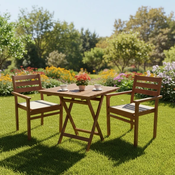 Bahçeme Manavgat Ahşap Bahçe Balkon Seti: 70X70 Masa + 2 Sandalye ürün görseli 1