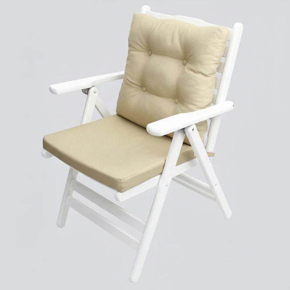 Bahçeme Ürgüp Katlanır Ahşap Sandalye Beyaz - Masif Gürgen & Düğme Minder & 4 Kademe ürün görseli 1