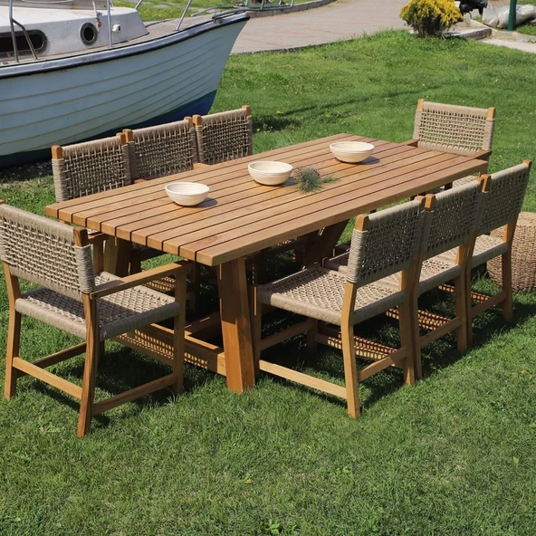 Bahçeme Taksim (Maya) 100x180 Kütük Masa - Kestane Grubu Ahşap Bahçe Masası - Resim 3