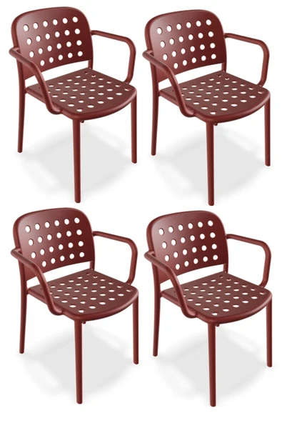 Papatya Bomonti Koltuk Kiremit Kırmızı 4lü Paket - Plastik Bahçe Balkon Mutfak Sandalyesi ürün görseli 1