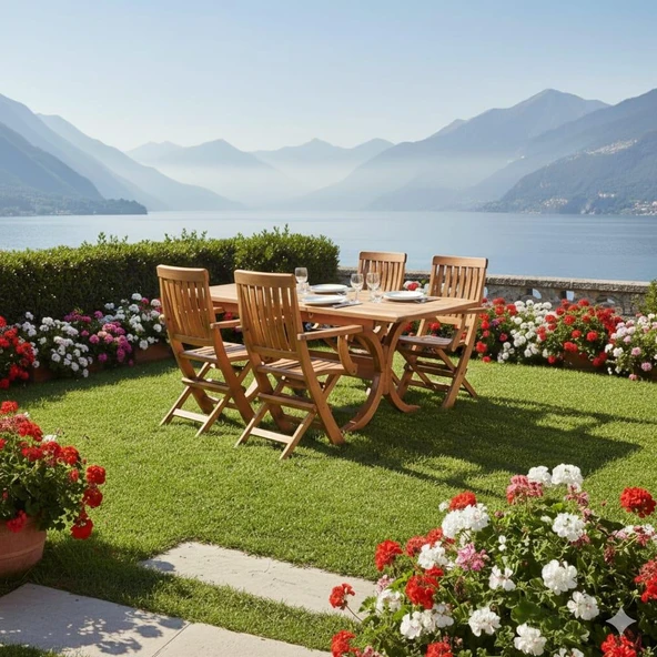 Bahçeme Muğla Ahşap Bahçe Takımı: 70x120 +40 cm Uzayan Masa + 4 Katlanır Sandalye - Resim 2