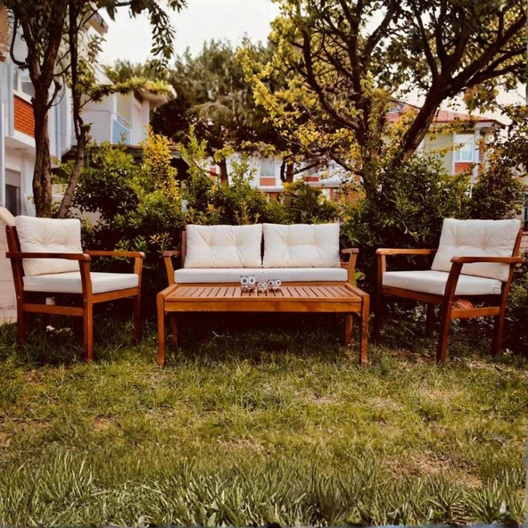 Bahçeme Bodrum Bahçe Oturma Grubu 4 Kişilik - Ahşap Koltuk ve Sehpa Takımı - Resim 2