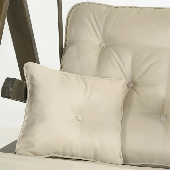 Mobeva Meda Tekli Ladin Ahşap Salıncak Dış Mekan Bahçe, Teras Salıncağı -Krem - Resim 9